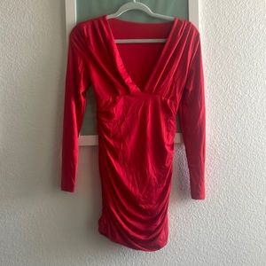 Long Sleeve Red Formal Mini Dress